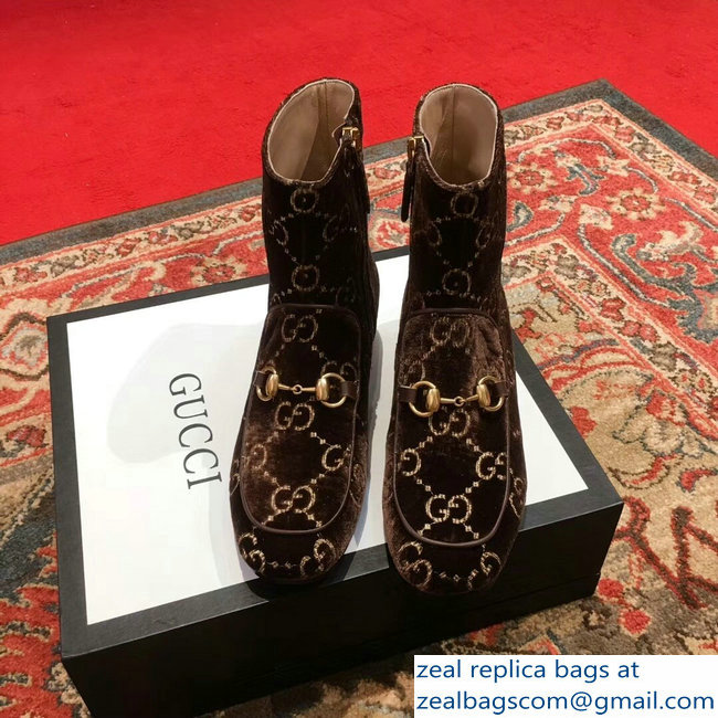 Gucci Horsebit GG Velvet Boots With Crystals Coffee 2018