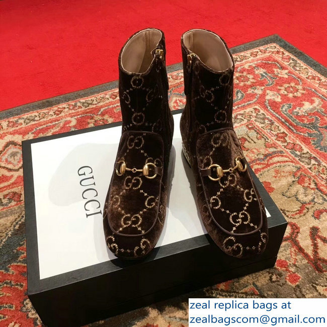 Gucci Horsebit GG Velvet Boots With Crystals Coffee 2018