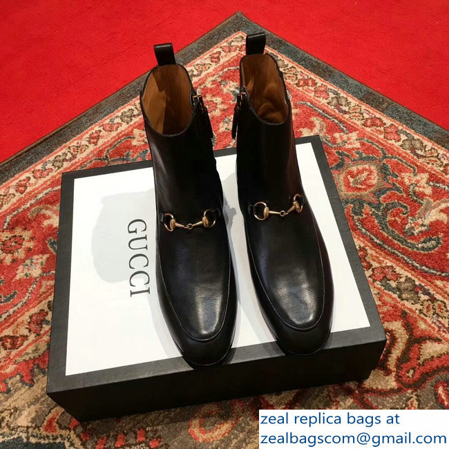 Gucci Horsebit Leather Ankle Boots Black 496619 2018