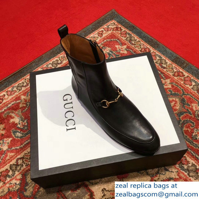 Gucci Horsebit Leather Ankle Boots Black 496619 2018