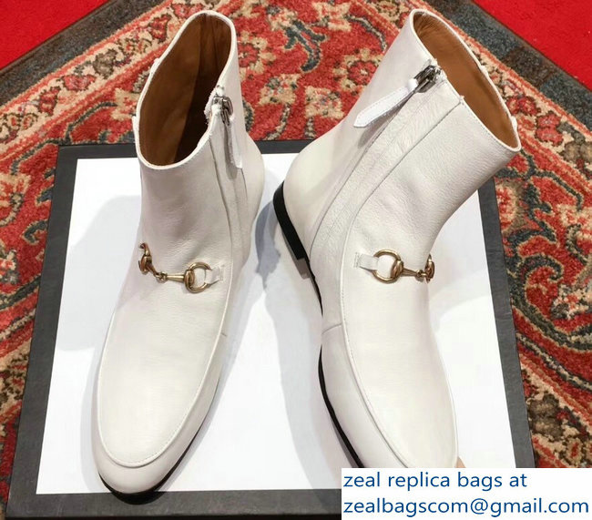 Gucci Horsebit Leather Ankle Boots White 496619 2018 - Click Image to Close