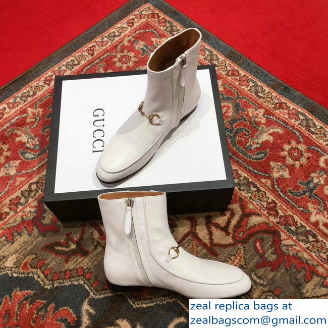 Gucci Horsebit Leather Ankle Boots White 496619 2018