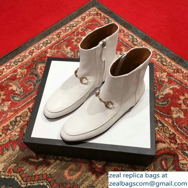 Gucci Horsebit Leather Ankle Boots White 496619 2018 - Click Image to Close