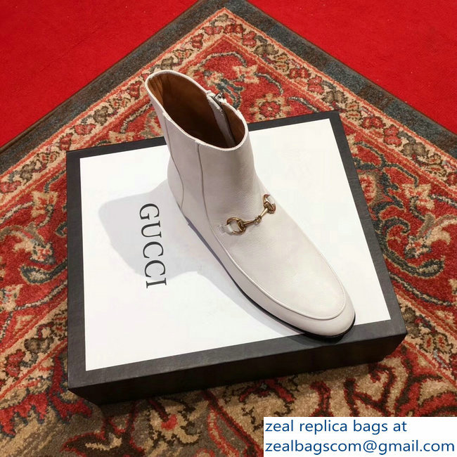 Gucci Horsebit Leather Ankle Boots White 496619 2018 - Click Image to Close