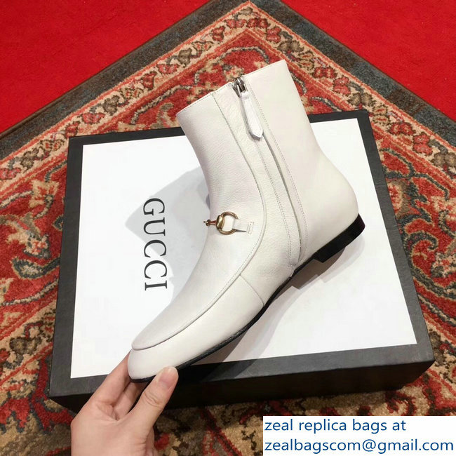 Gucci Horsebit Leather Ankle Boots White 496619 2018 - Click Image to Close