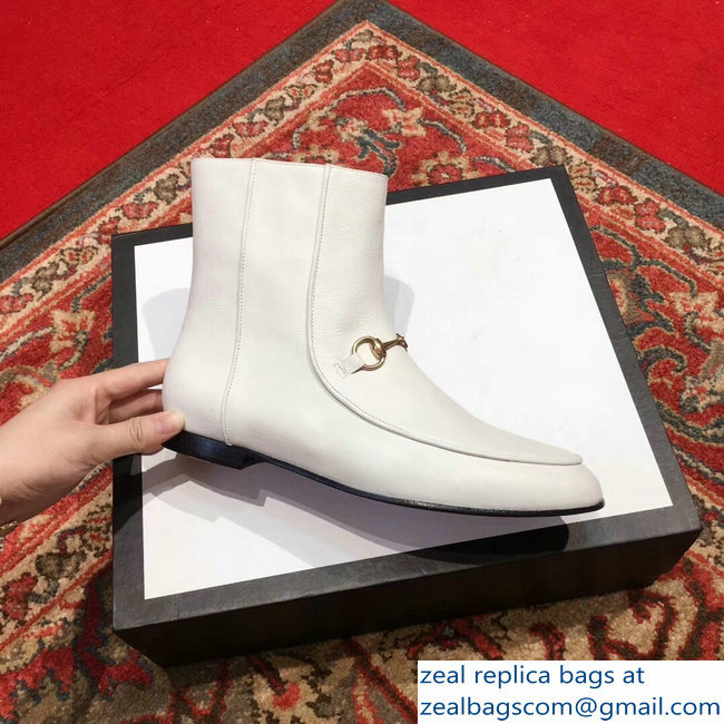 Gucci Horsebit Leather Ankle Boots White 496619 2018