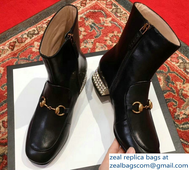 Gucci Horsebit Leather Boots With Crystals Black 2018