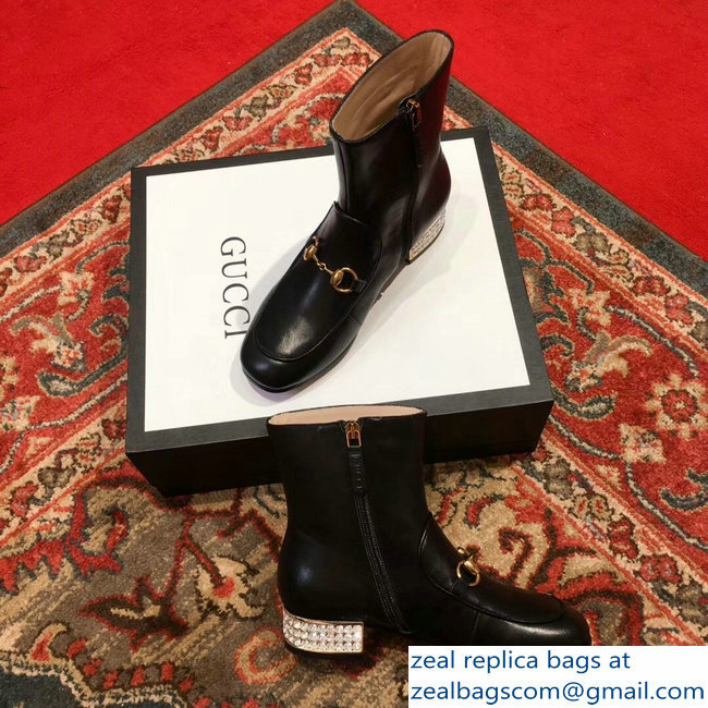 Gucci Horsebit Leather Boots With Crystals Black 2018