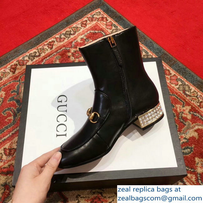 Gucci Horsebit Leather Boots With Crystals Black 2018 - Click Image to Close