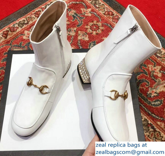 Gucci Horsebit Leather Boots With Crystals White 2018