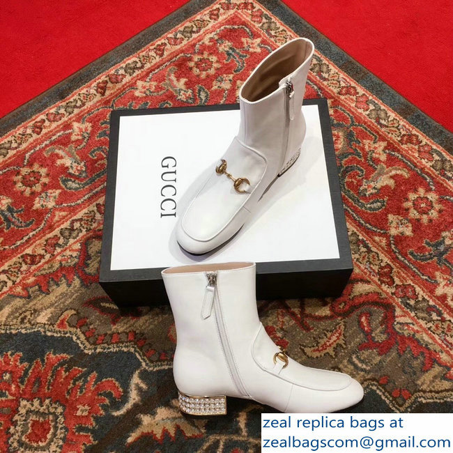 Gucci Horsebit Leather Boots With Crystals White 2018