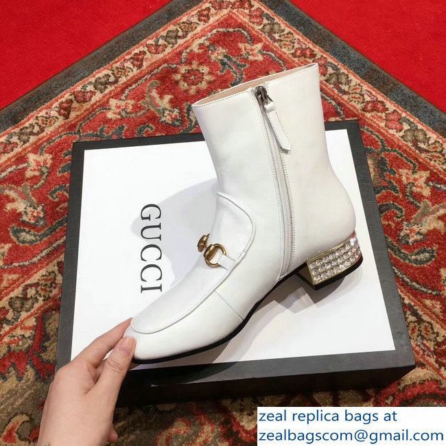Gucci Horsebit Leather Boots With Crystals White 2018
