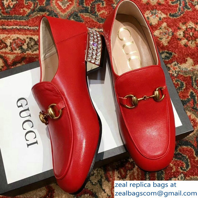 Gucci Horsebit Red Leather Loafers With Crystals 523097 2018