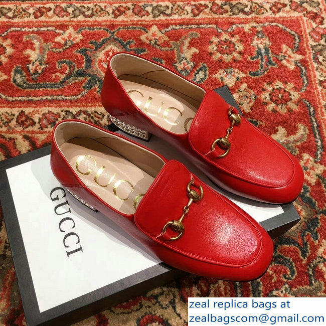 Gucci Horsebit Red Leather Loafers With Crystals 523097 2018