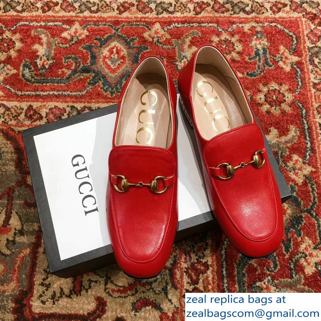 Gucci Horsebit Red Leather Loafers With Crystals 523097 2018