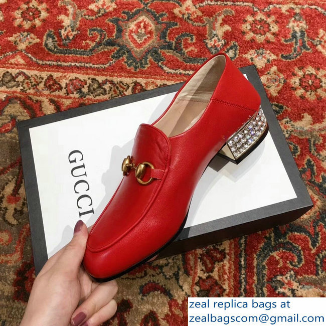 Gucci Horsebit Red Leather Loafers With Crystals 523097 2018 - Click Image to Close