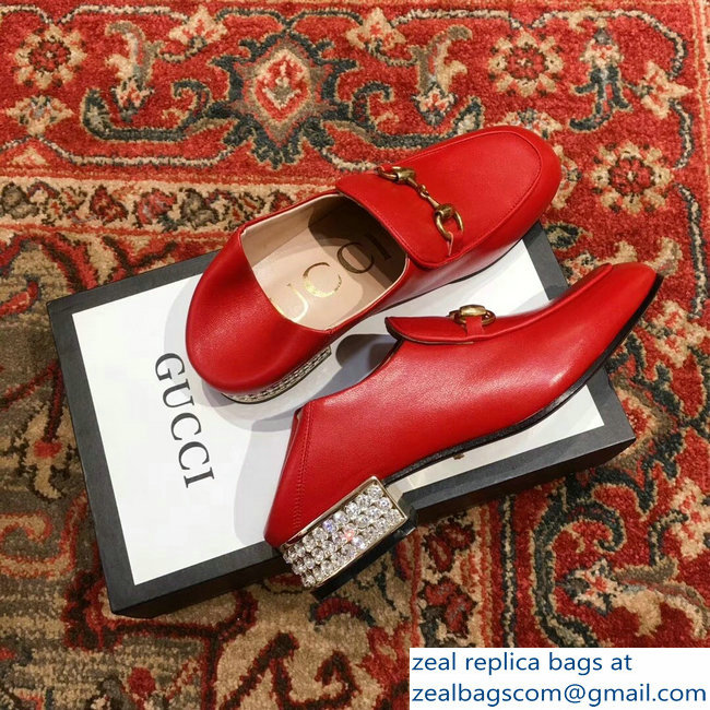 Gucci Horsebit Red Leather Loafers With Crystals 523097 2018