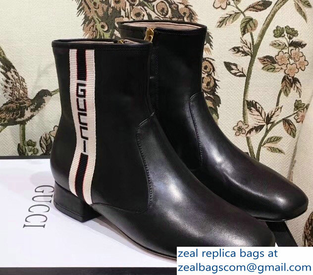 Gucci Jacquard Stripe Leather Boots Black 2018 - Click Image to Close