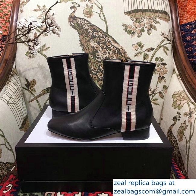Gucci Jacquard Stripe Leather Boots Black 2018