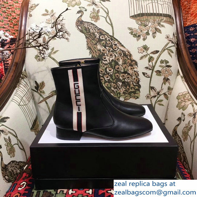 Gucci Jacquard Stripe Leather Boots Black 2018 - Click Image to Close