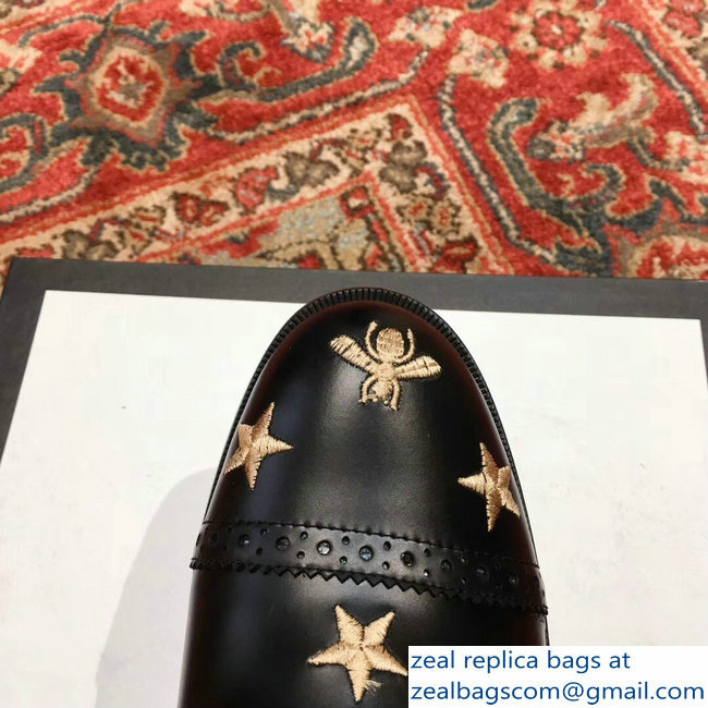 Gucci Lace-Up Boots Black With Gold Bees And Stars Embroidery 2018