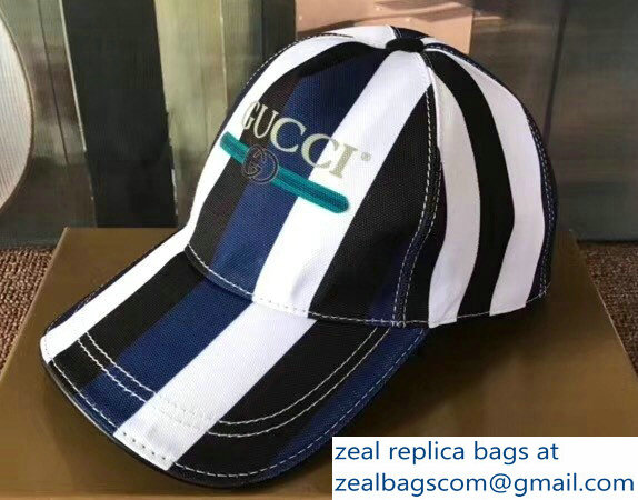 Gucci Logo Print Sylvie Baseball Cap/Hat Blue 2018 - Click Image to Close