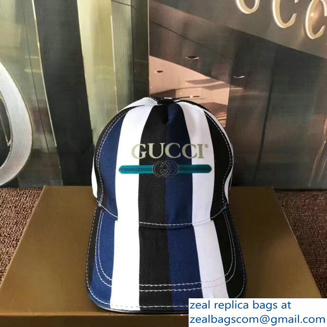 Gucci Logo Print Sylvie Baseball Cap/Hat Blue 2018 - Click Image to Close