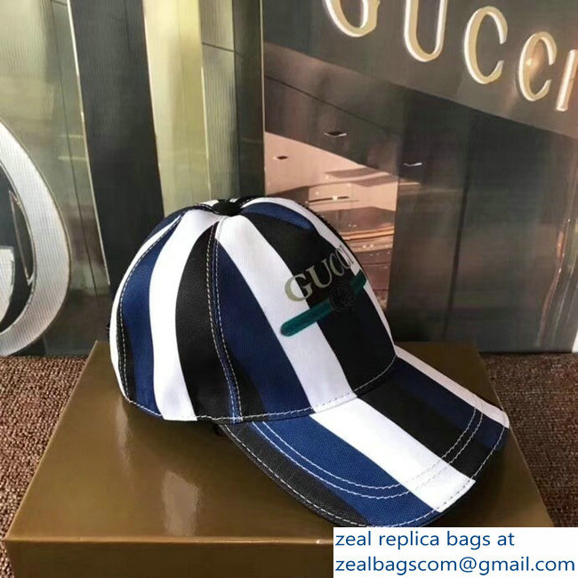 Gucci Logo Print Sylvie Baseball Cap/Hat Blue 2018 - Click Image to Close