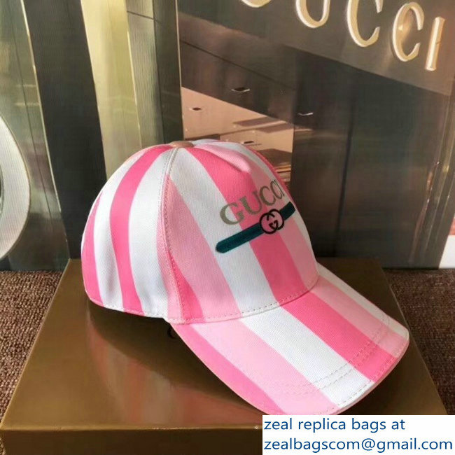 Gucci Logo Print Sylvie Baseball Cap/Hat Pink 2018 - Click Image to Close