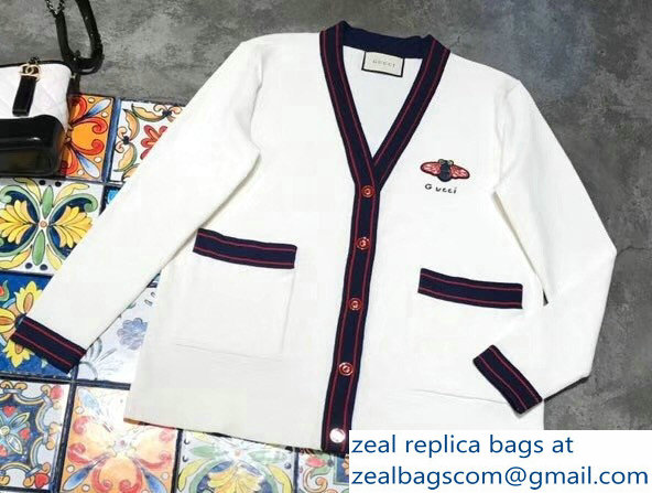Gucci Logo and Bee White Cardigan 2018