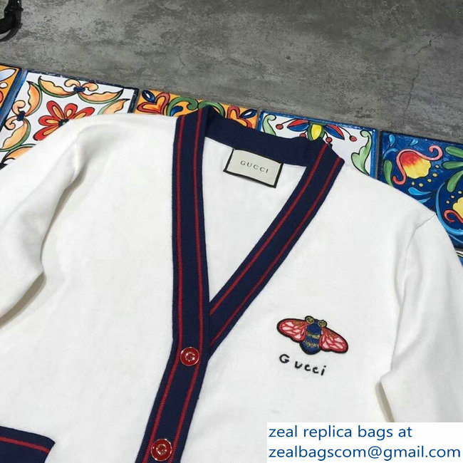 Gucci Logo and Bee White Cardigan 2018
