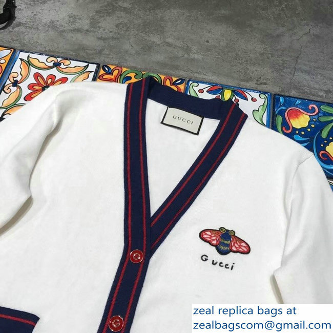 Gucci Logo and Bee White Cardigan 2018 - Click Image to Close