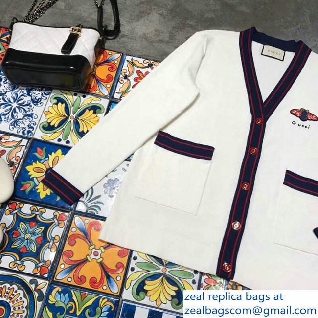Gucci Logo and Bee White Cardigan 2018