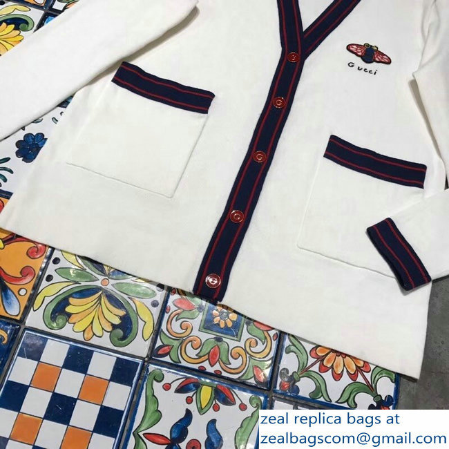 Gucci Logo and Bee White Cardigan 2018 - Click Image to Close