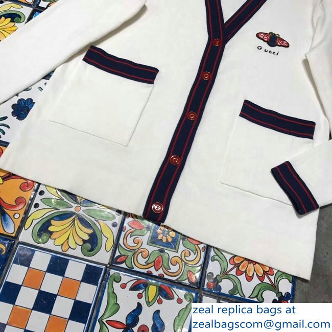 Gucci Logo and Bee White Cardigan 2018