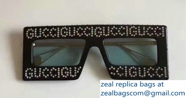 Gucci Mask-Frame Acetate Sunglasses With Crystals Logo 543935 05 2018 - Click Image to Close