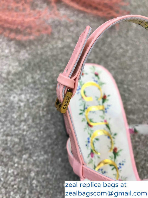 Gucci Metal Bee With Pearl Patent Leather Thong Sandals 524624 Pink