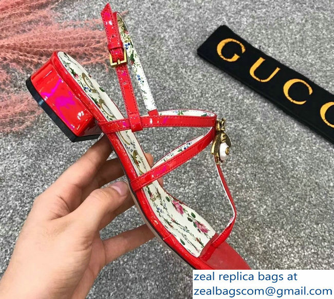 Gucci Metal Bee With Pearl Patent Leather Thong Sandals 524624 Red - Click Image to Close