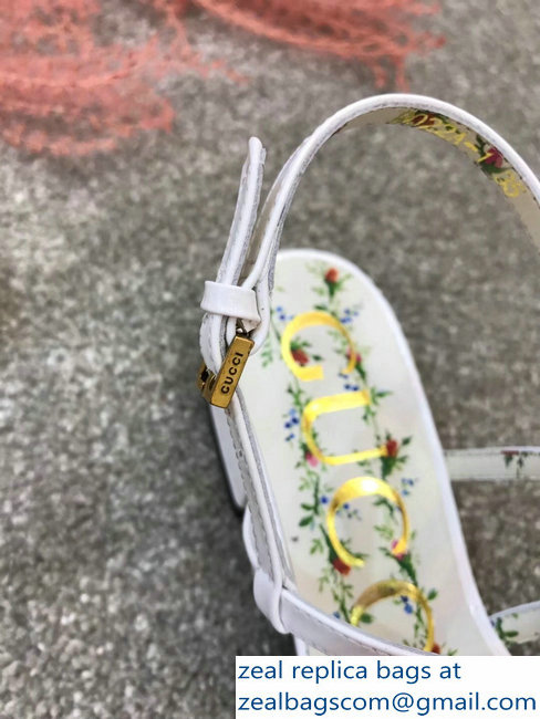 Gucci Metal Bee With Pearl Patent Leather Thong Sandals 524624 White