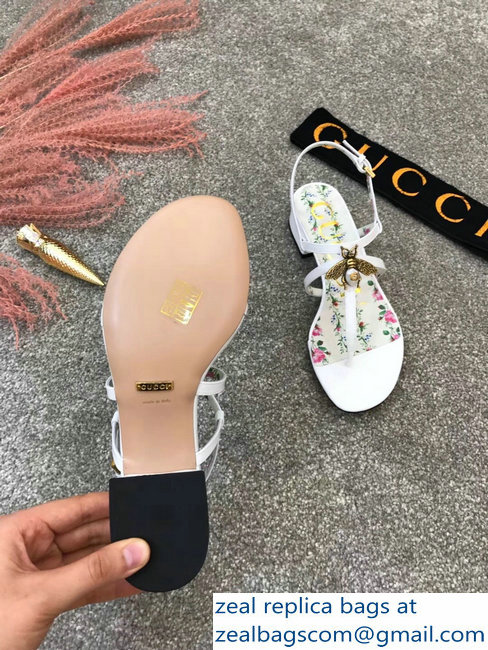 Gucci Metal Bee With Pearl Patent Leather Thong Sandals 524624 White