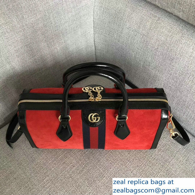 Gucci Ophidia Web Medium Top Handle Bag 524532 Red Suede 2018 - Click Image to Close