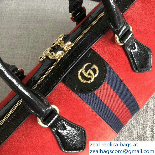 Gucci Ophidia Web Medium Top Handle Bag 524532 Red Suede 2018 - Click Image to Close