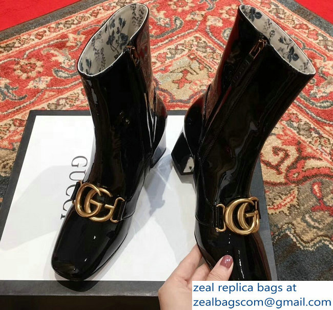 Gucci Patent Leather Ankle Boots Black With Double G 524658 2018 - Click Image to Close