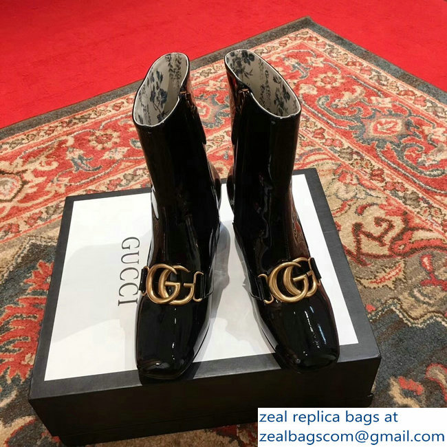 Gucci Patent Leather Ankle Boots Black With Double G 524658 2018