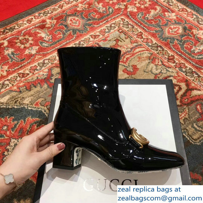 Gucci Patent Leather Ankle Boots Black With Double G 524658 2018