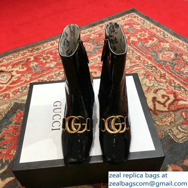 Gucci Patent Leather Ankle Boots Black With Double G 524658 2018