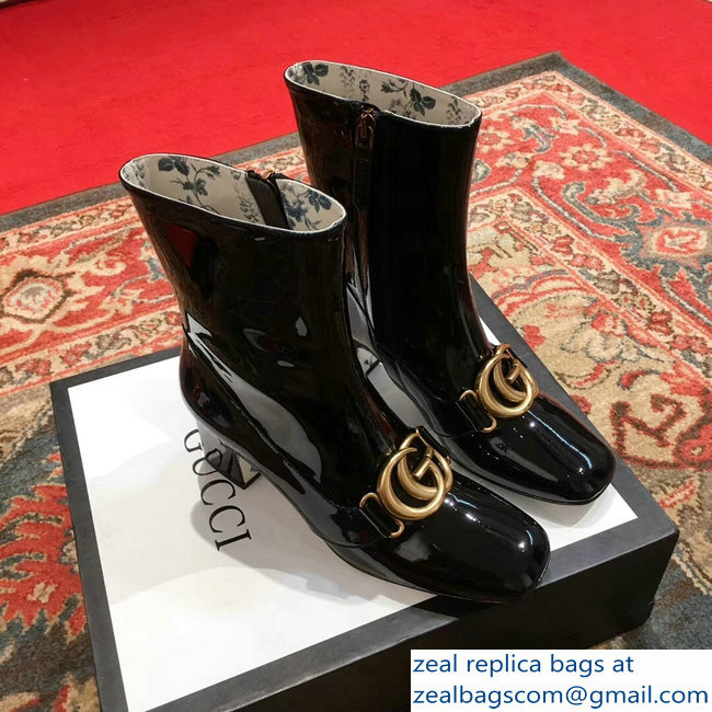Gucci Patent Leather Ankle Boots Black With Double G 524658 2018