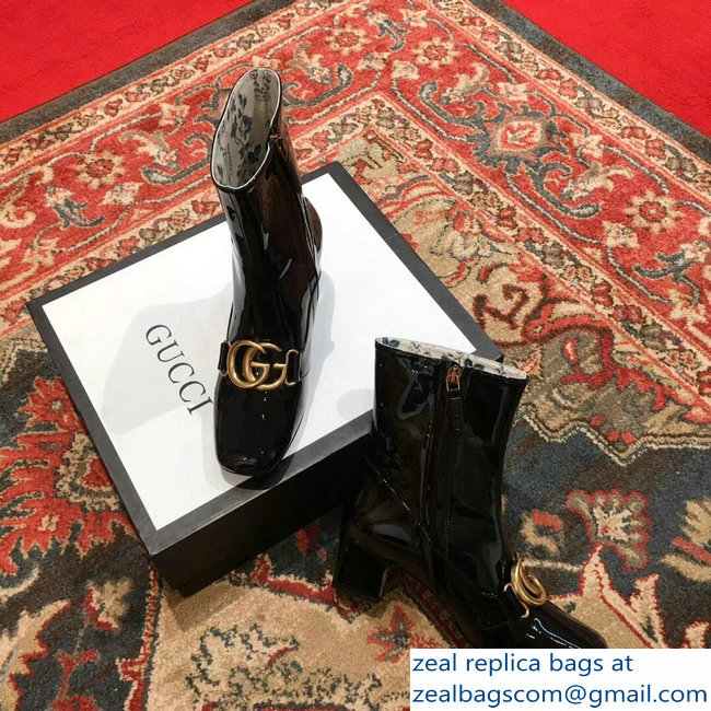 Gucci Patent Leather Ankle Boots Black With Double G 524658 2018