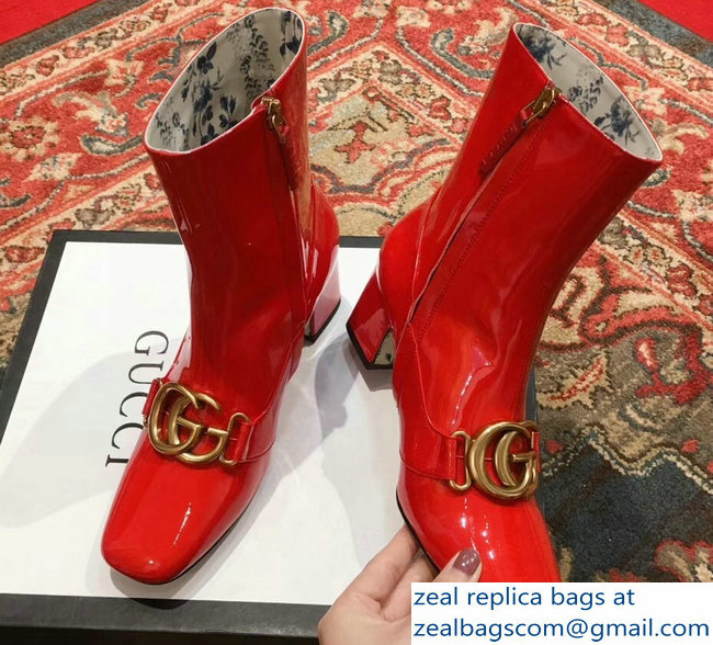 Gucci Patent Leather Ankle Boots Red With Double G 524658 2018