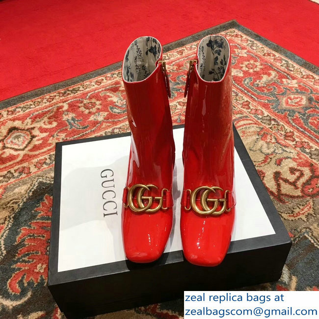 Gucci Patent Leather Ankle Boots Red With Double G 524658 2018